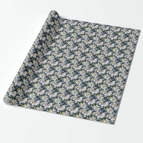 Chamomile Flowers Dark Blue Watercolor Wrapping Paper