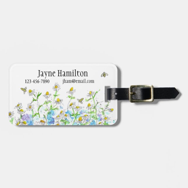 Chamomile Flowers Herbs Honey Bee Luggage Tag (Front Horizontal)