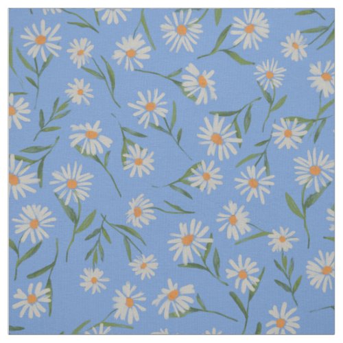 Chamomile Flowers on French Blue Fabric