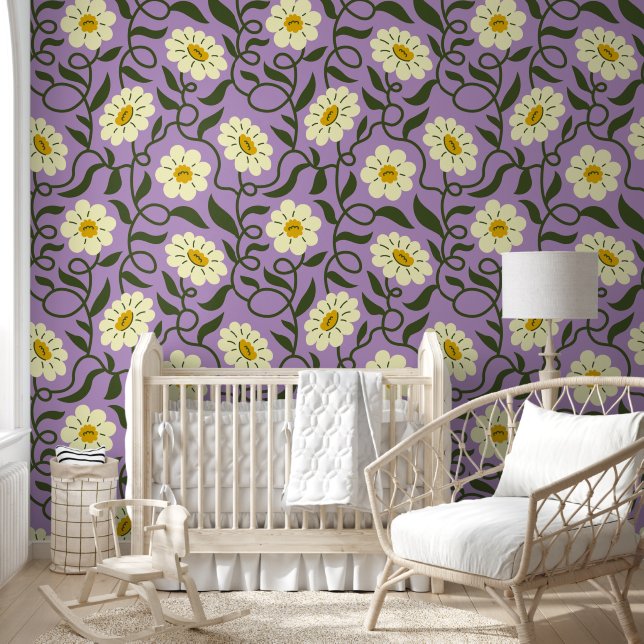 Chamomile flowers on lavender wallpaper  (Kids)