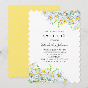 Chamomile. Flowers sweet 16. Floral 16th birthday Invitation