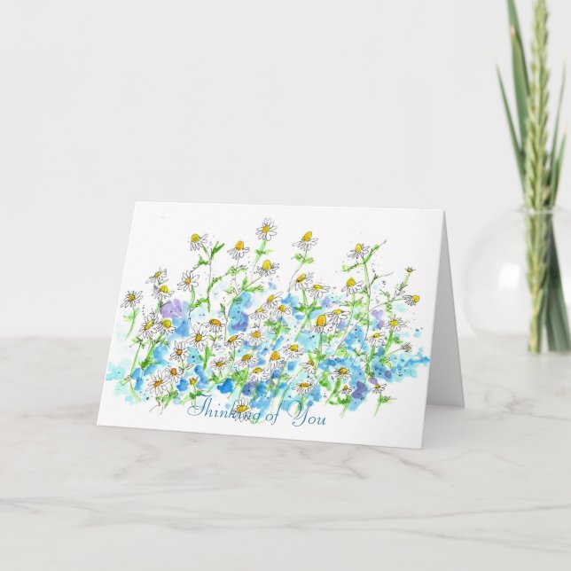 Chamomile Garden Watercolor Thinking of You Card (Front)