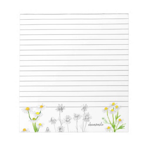 Chamomile Herb Watercolor Plant Drawing Lined Notepad