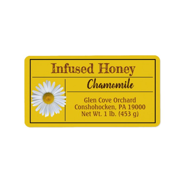 Chamomile Infused Honey Product Label (Front)