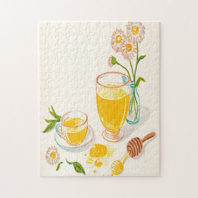 Chamomile Serenity – Tea & Honey Jigsaw Puzzle (Vertical)