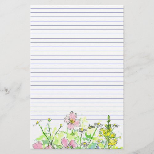 Chamomile Snapdragons Wildflowers Honey Bee Lined Stationery