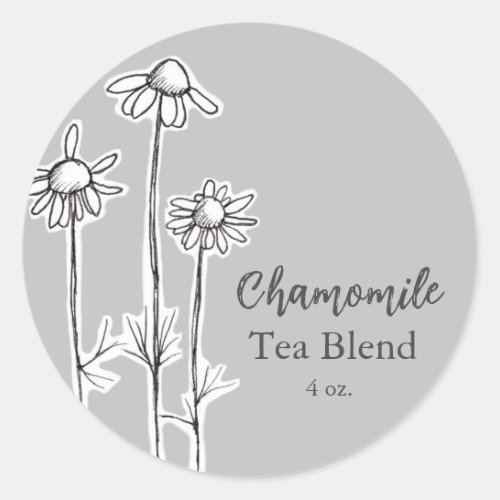 Chamomile Tea Blend Herb Flowers Gray Classic Round Sticker