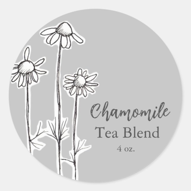 Chamomile Tea Blend Herb Flowers Gray Classic Round Sticker (Front)
