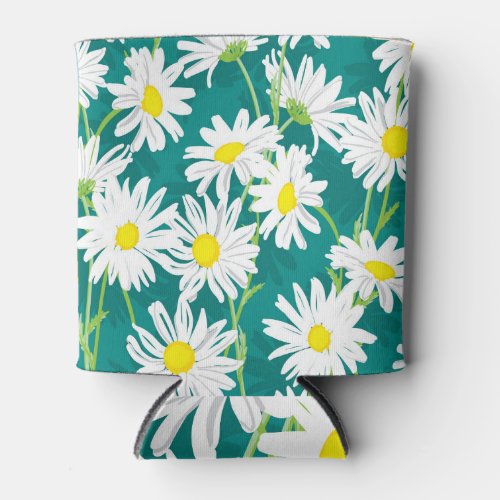 Chamomile Turquoise Floral Seamless Illustration Can Cooler