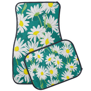 Chamomile Turquoise: Floral Seamless Illustration. Car Floor Mat
