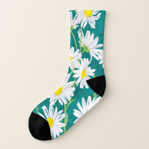 Chamomile Turquoise: Floral Seamless Illustration. Socks