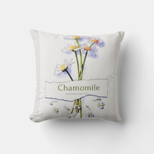 Chamomile vintage watercolor painting throw pillow