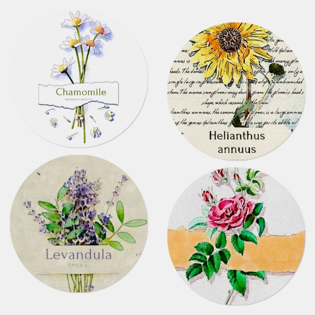 Chamomile vintage watercolour thermal tumbler post labels (Group)