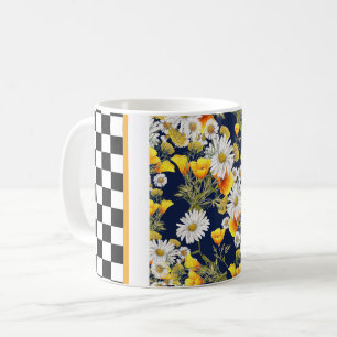 Chamomiles Poppies and Checkerboard Coffee Mug