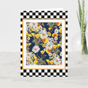 Chamomiles Poppies and Checkerboard Note Card