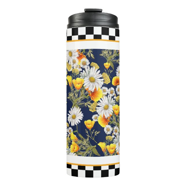 Chamomiles  Poppies and Checkerboard  Thermal Tumbler (Front)