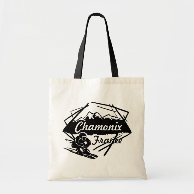 Chamonix France black ski logo art reusable bag (Front)