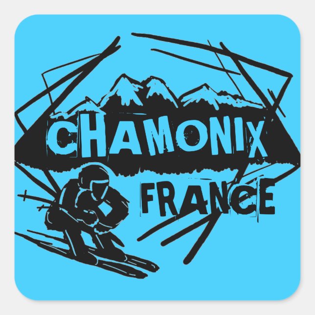 Chamonix France blue ski logo art stickers (Front)