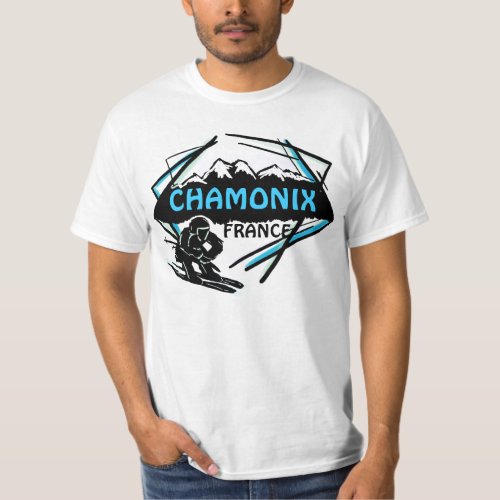 Chamonix France blue skier logo art value tee