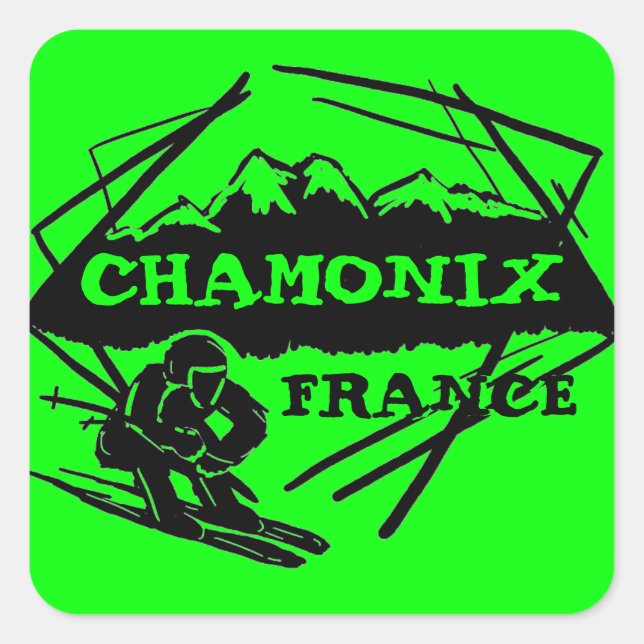 Chamonix France bright green ski logo art stickers (Front)