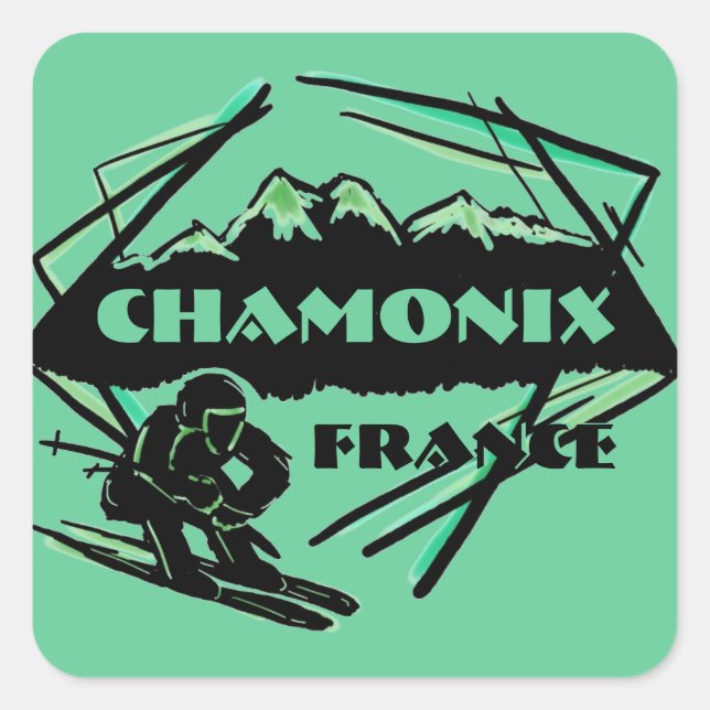 Chamonix France green ski logo art stickers (Front)