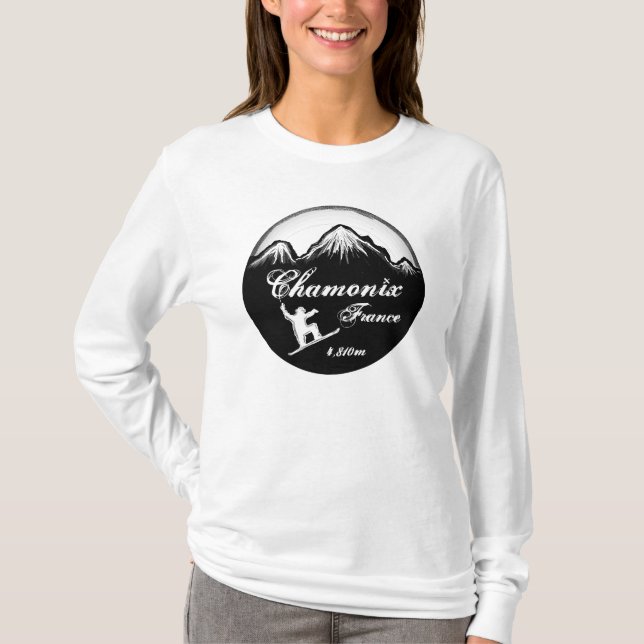 Chamonix France ladies snowboard art hoodie T-Shirt (Front)