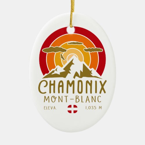 Chamonix France Mont Blanc French Alps Skiing Ceramic Ornament