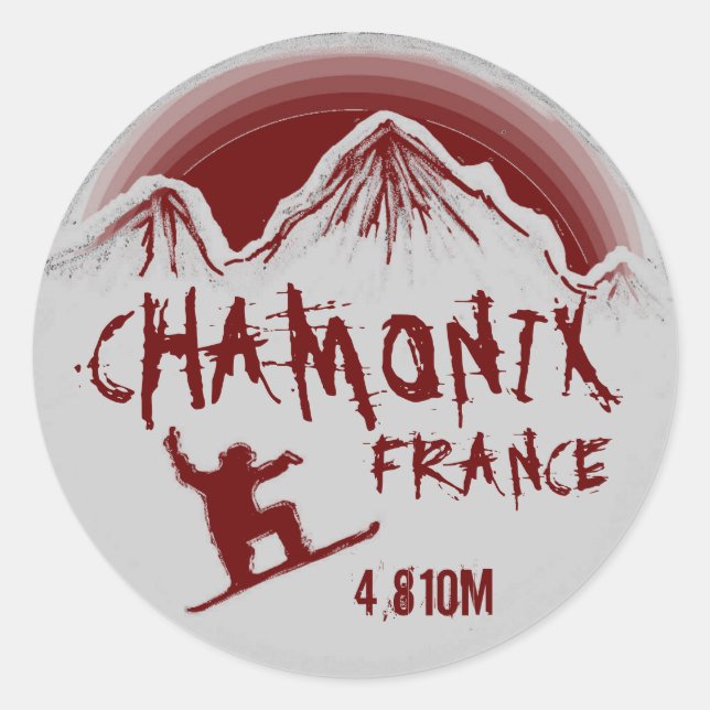 Chamonix France red snowboard art stickers (Front)