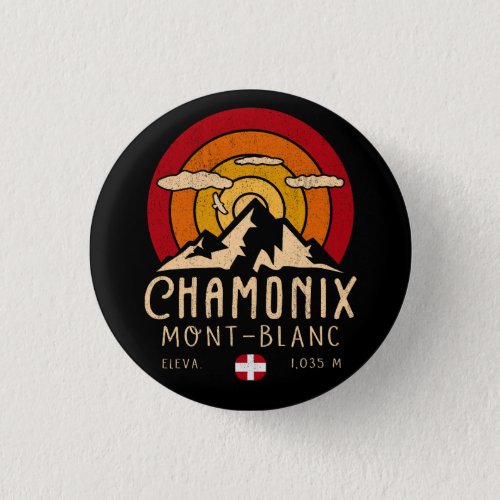 Chamonix France Retro Sunset Skiing Souvenirs 80s Button