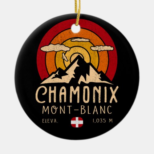 Chamonix France Retro Sunset Skiing Souvenirs 80s Ceramic Ornament