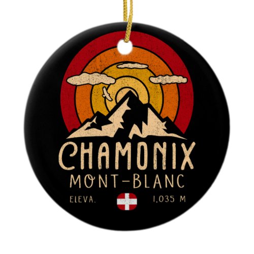 Chamonix France Retro Sunset Skiing Souvenirs 80s Ceramic Ornament