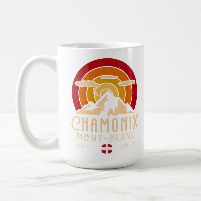 Chamonix France Retro Sunset Skiing Souvenirs 80s Coffee Mug (Left)