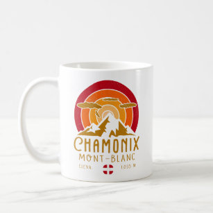 Chamonix France Retro Sunset Skiing Souvenirs 80s Coffee Mug