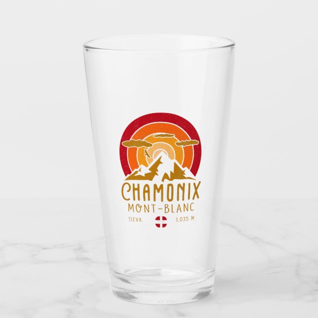 Chamonix France Retro Sunset Skiing Souvenirs 80s Glass (Front)