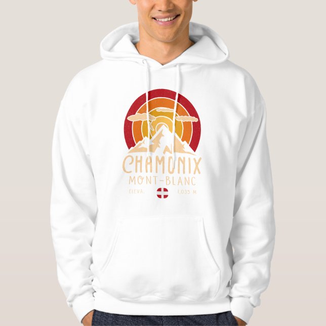 Chamonix France Retro Sunset Skiing Souvenirs 80s Hoodie (Front)