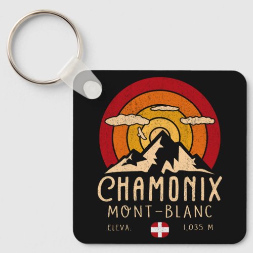 Chamonix France Retro Sunset Skiing Souvenirs 80s Keychain