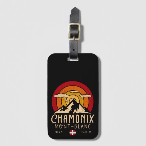 Chamonix France Retro Sunset Skiing Souvenirs 80s Luggage Tag