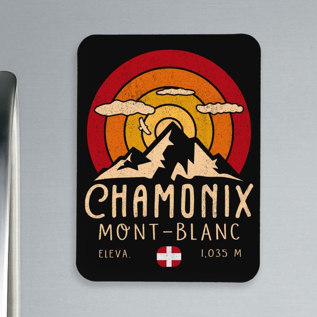Chamonix France Retro Sunset Skiing Souvenirs 80s Magnet (Creator Uploaded)