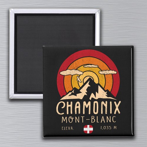 Chamonix France Retro Sunset Skiing Souvenirs 80s Magnet
