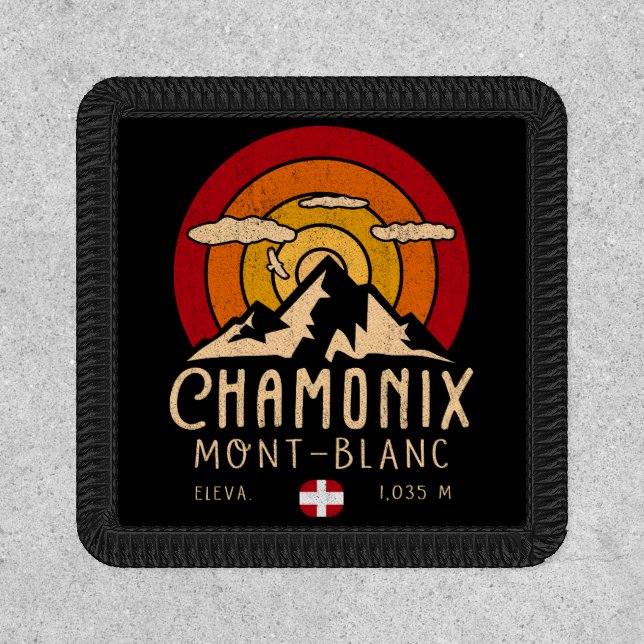 Chamonix France Retro Sunset Skiing Souvenirs 80s Patch (Front)