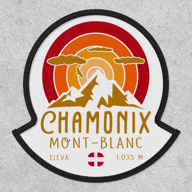 Chamonix France Retro Sunset Skiing Souvenirs 80s Patch (Front)