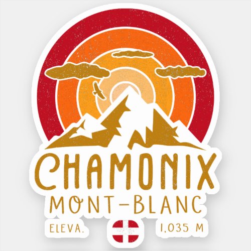 Chamonix France Retro Sunset Skiing Souvenirs 80s Sticker