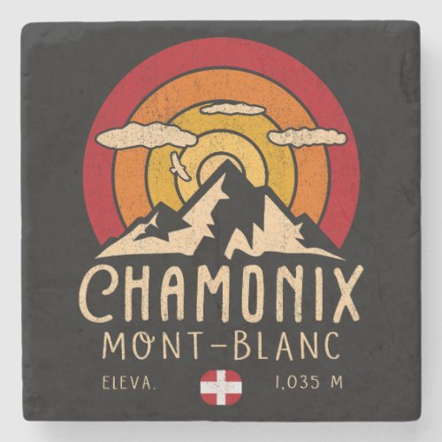 Chamonix France Retro Sunset Skiing Souvenirs 80s Stone Coaster