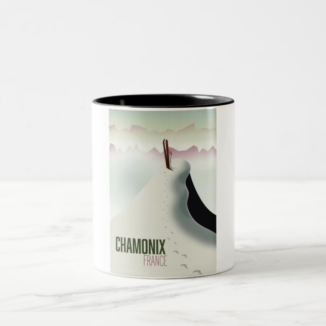 Chamonix France ski travel poster Two-Tone Coffee Mug (Center)