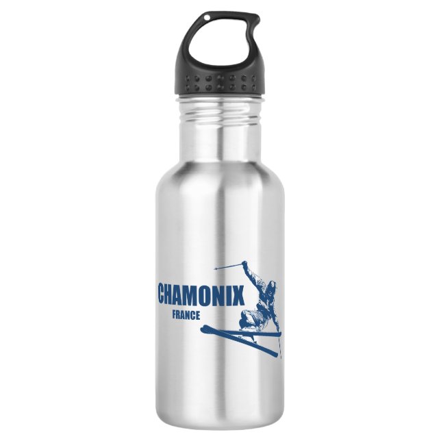 Chamonix France Skier Stainless Steel Water Bottle (Front)