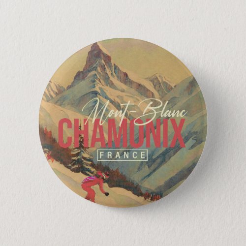 Chamonix France Vintage Mont Blanc Skiing 1950s Button