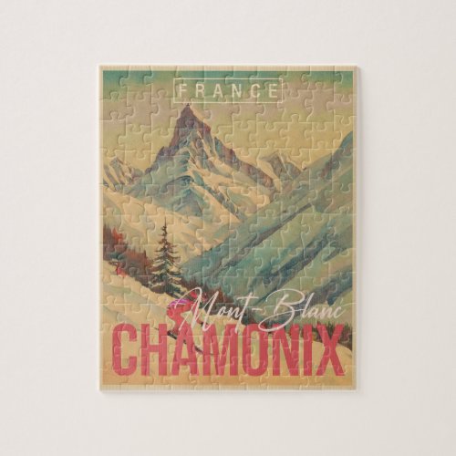 Chamonix France Vintage Mont Blanc Skiing 1950s Jigsaw Puzzle