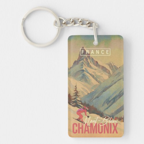 Chamonix France Vintage Mont Blanc Skiing 1950s Keychain