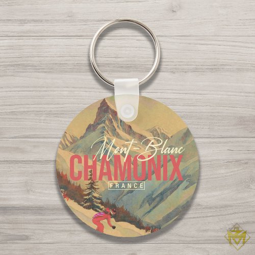 Chamonix France Vintage Mont Blanc Skiing 1950s Keychain
