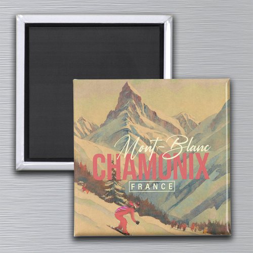 Chamonix France Vintage Mont Blanc Skiing 1950s Magnet